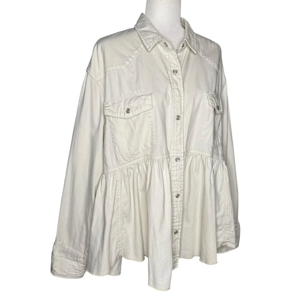 We The‎ Free by Free People "Dylan" Peplum Cotton Denim Shacket – Women's Large - Picture 4 of 13